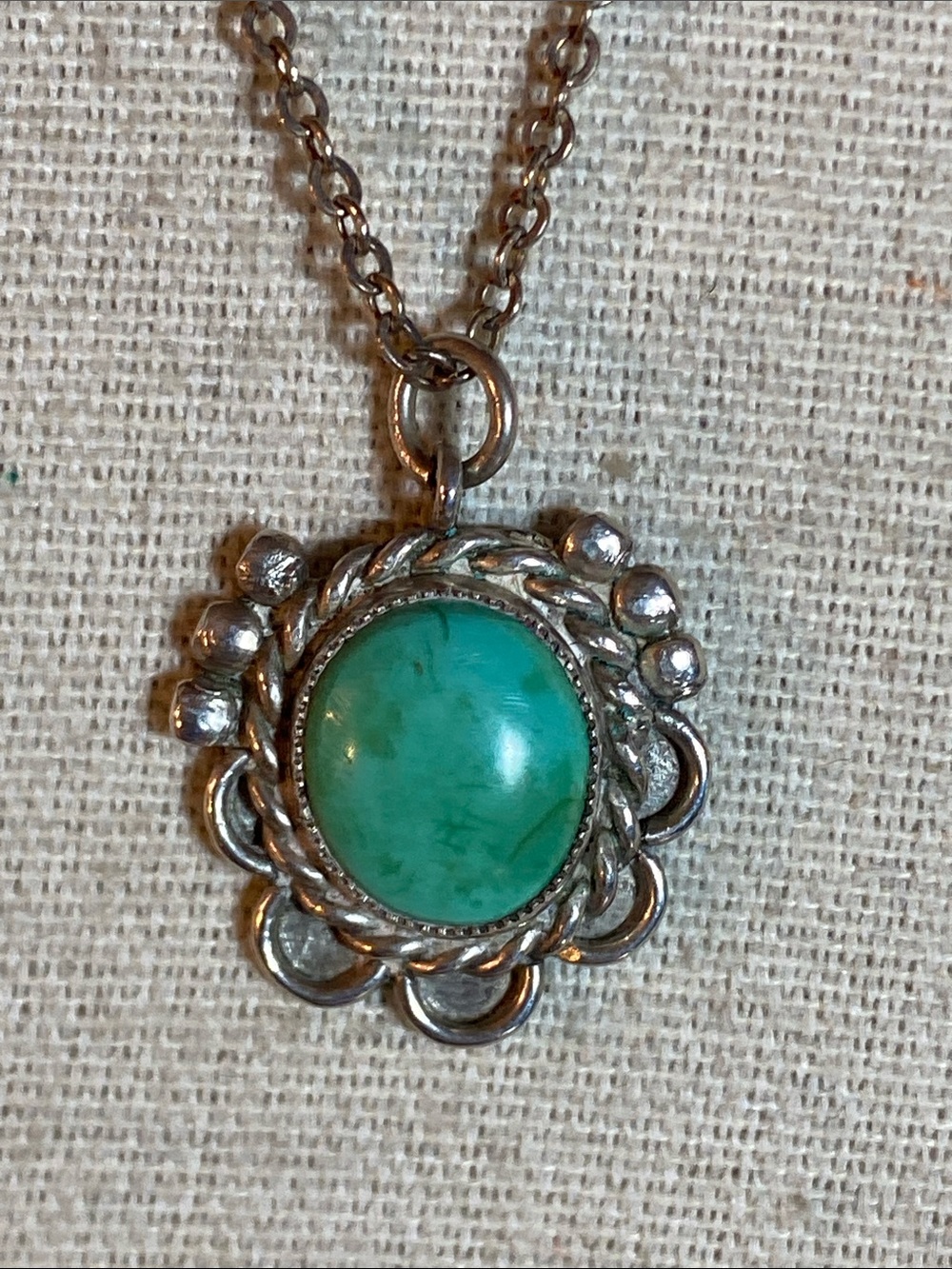 Vintage Native American Turquoise Sterling Silver Pendant 18” Necklace